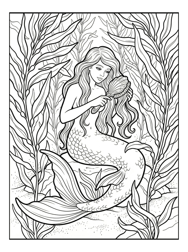 Mermaid Brushing Hair In Kelp Forest