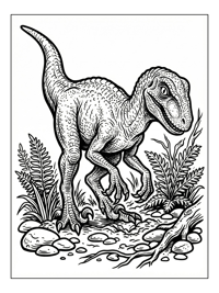 Young Raptor Dinosaur Forages Amongst Ferns