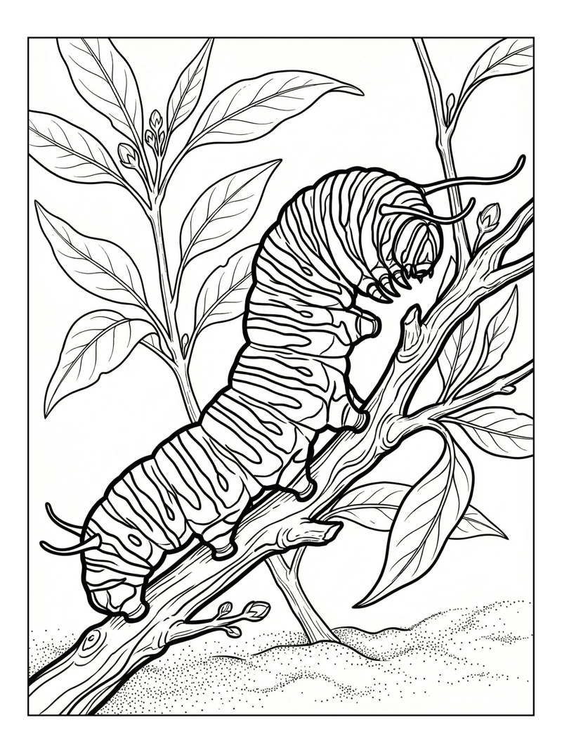 Monarch Caterpillar Wriggling On Branch