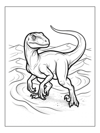 Velociraptor Crouching In Sandy Dunes