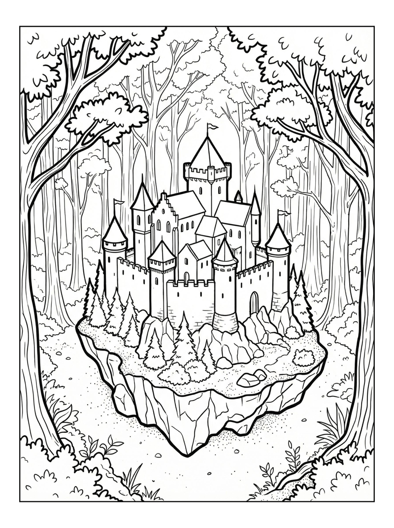 Medieval Castle Floating In Forest Clearing
