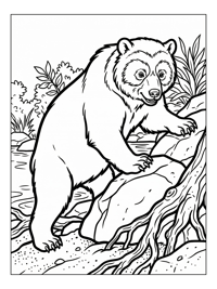 Spectacled Bear Climbing Riverbank