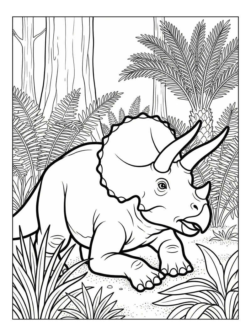 Juvenile Triceratops Resting Cretaceous Forest