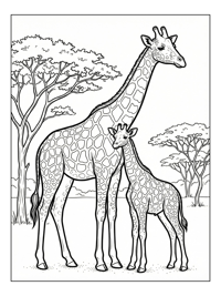 Giraffe Mother Calf Savanna Scene