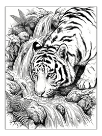 Siberian Tiger Drinking From Waterfall