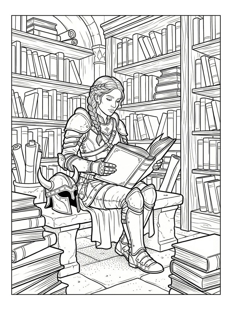 Warrior Princess Reading In Castle Library