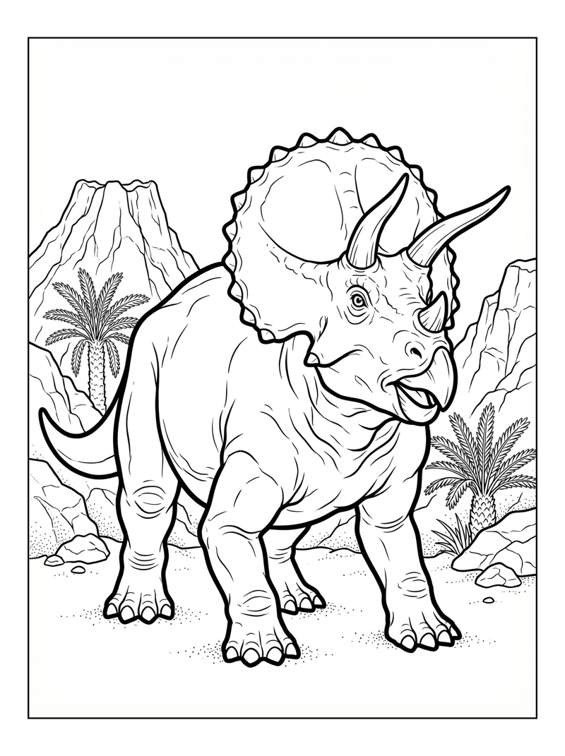Triceratops Standing In Volcanic Landscape