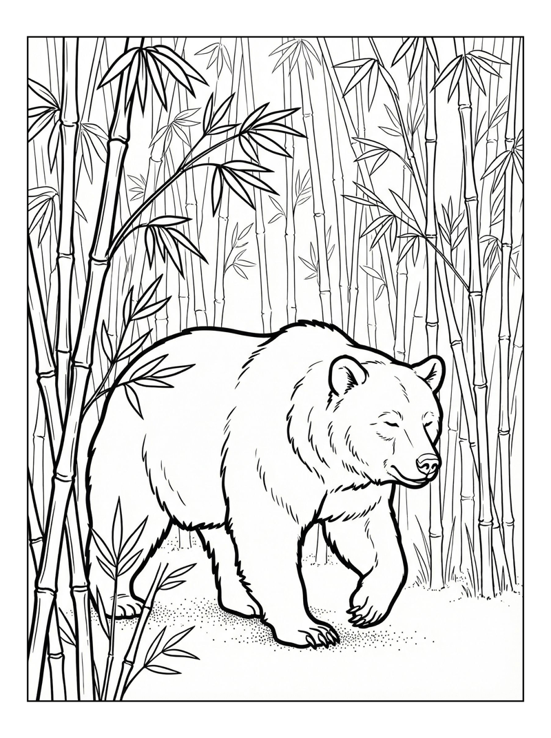 Brown Bear Walking In Bamboo Grove