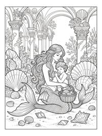 Mermaid Mother Child Collecting Shells Palace