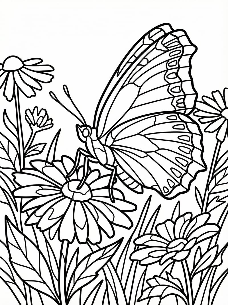 Mourning Cloak Butterfly On Flower Field