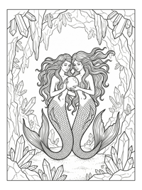 Twin Mermaids Holding Pearl Crystal Grotto