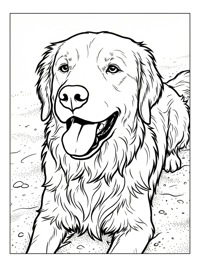 Golden Retriever Panting On Sandy Beach