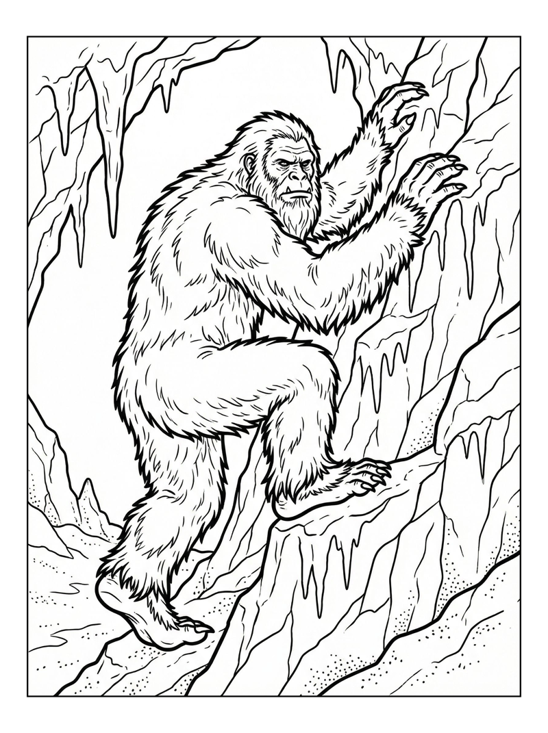 Abominable Snowman Climbing Frozen Cave