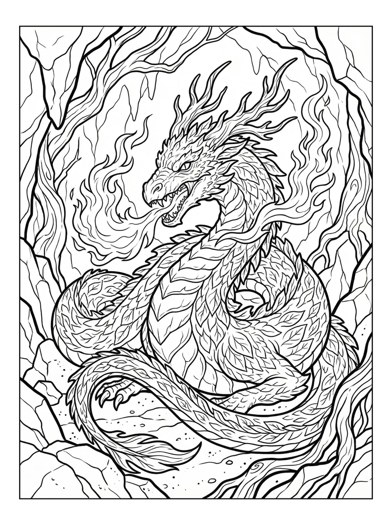 Forest Dragon Breathing Fire In Deep Cave