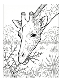 Giraffe Eating Thorny Bush In Grass