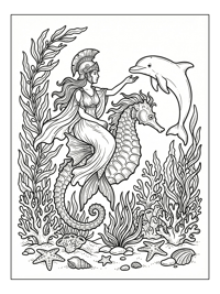 Mermaid Rides Seahorse With Dolphin