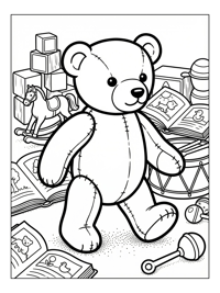 Teddy Bear Walking Among Nursery Toys