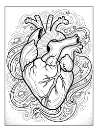 Human Heart Floating In Starry Sky