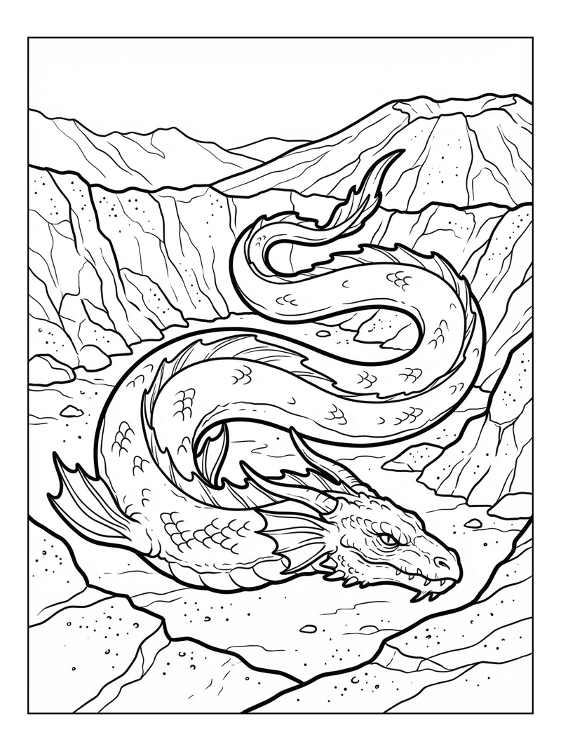 Ancient Sea Dragon Coiled Near Volcano