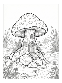 Mushroom House Sprouting From Rocks Riverbank