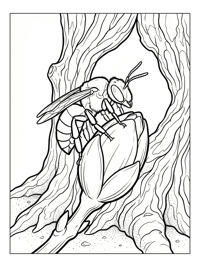 Sweat Bee Landing On Bud Tree Trunk