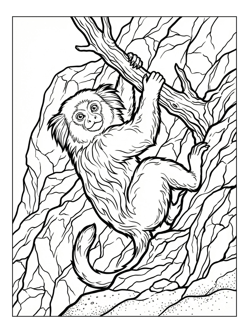 Curious Marmoset Hanging On Rocky Outcrop