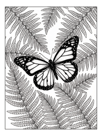 Monarch Butterfly Among Fern Leaves