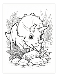 Hatchling Triceratops Nuzzling Riverbank Scene