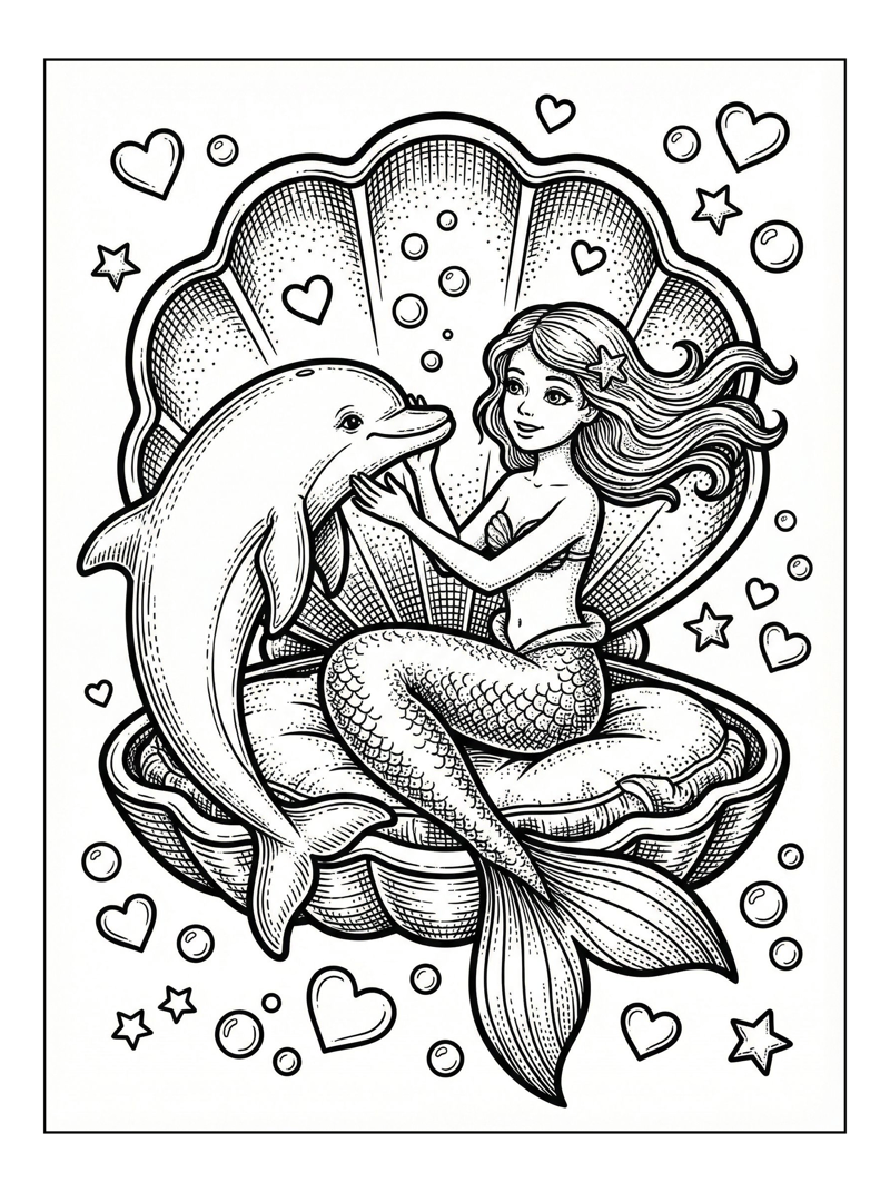 Mermaid Dolphin Sitting In Seashell