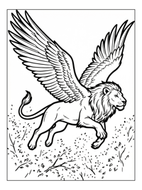Winged Lion Leaping In Forest Clearing