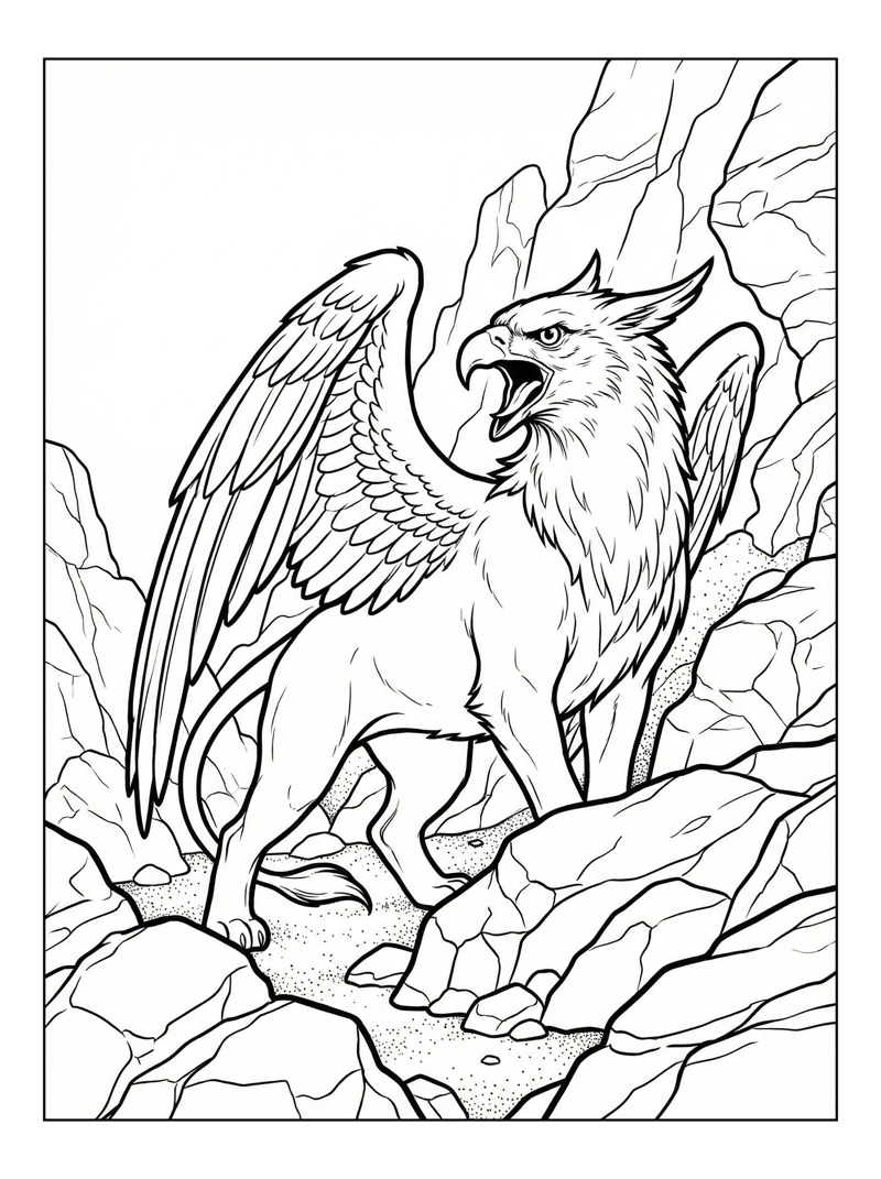 Crested Griffin Roaring Rocky Outcrop