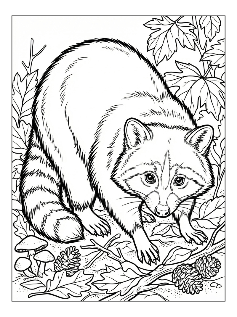 Raccoon Foraging On Forest Floor