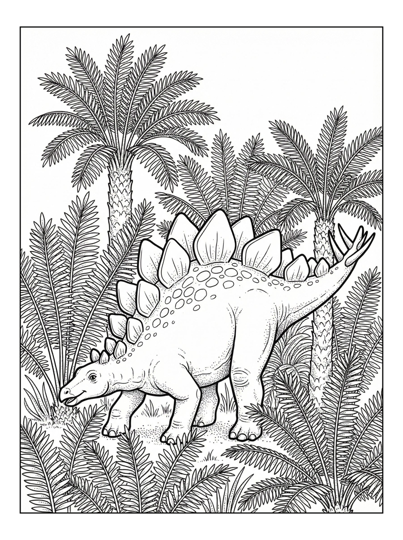 Stegosaurus Grazing Among Ferns