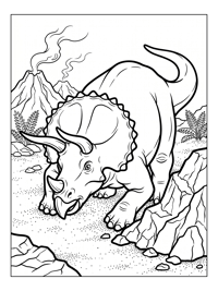 Triceratops Nuzzling Volcanic Landscape