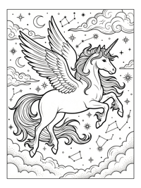 Sea Unicorn Flying Starry Night