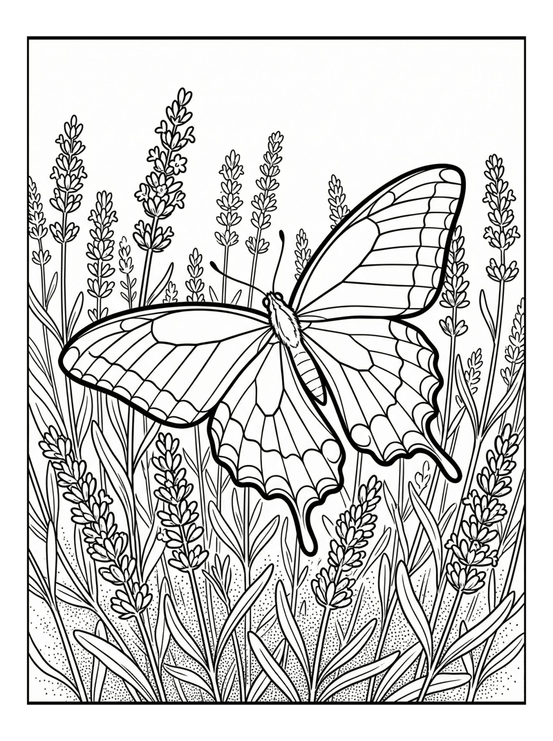 Swallowtail Butterfly Gliding In Lavender Field