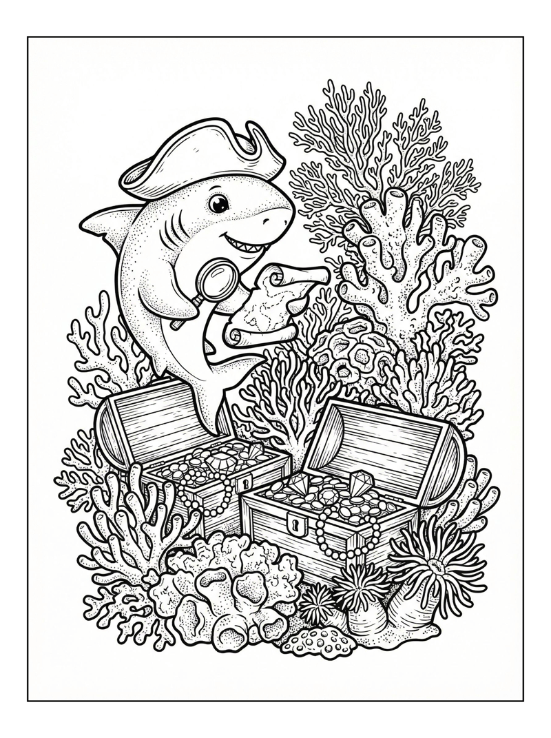 Baby Shark Pirate Explores Treasure Map Coral