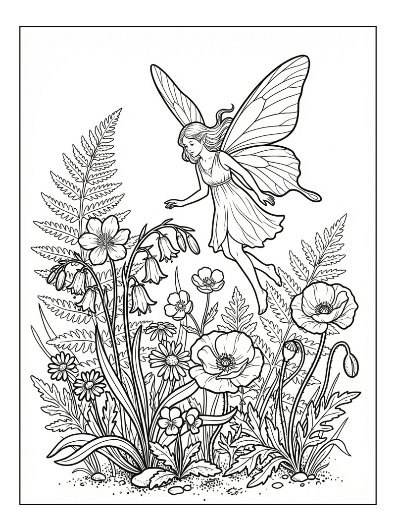 Forest Fairy Hovers Among Wildflowers