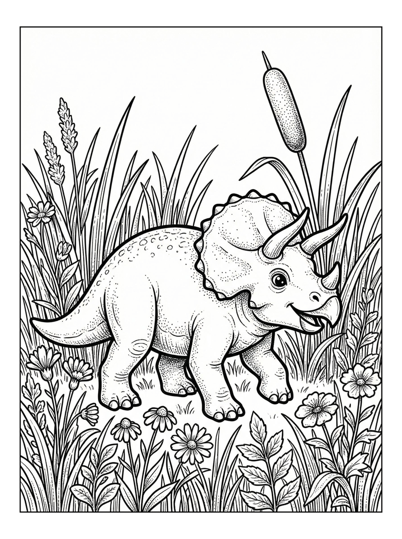 Triceratops Running Through Marsh Grass