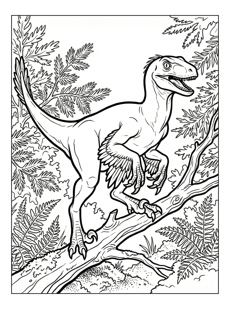 Velociraptor Perching Jungle Tree
