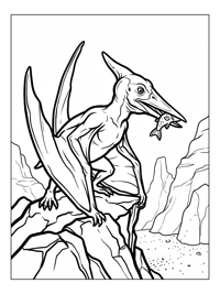 Baby Pterodactyl Fishing On Rocky Outcrop
