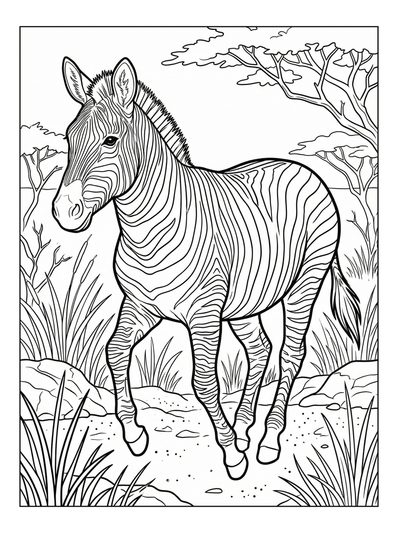 Zebra Trotting In African Savanna