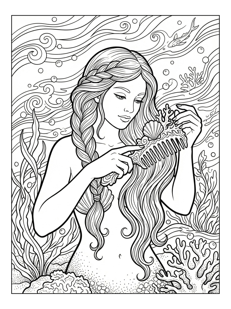 Mermaid Queen Brushing Hair In Ocean