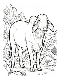 Brahman Cow Stands Among Mountains