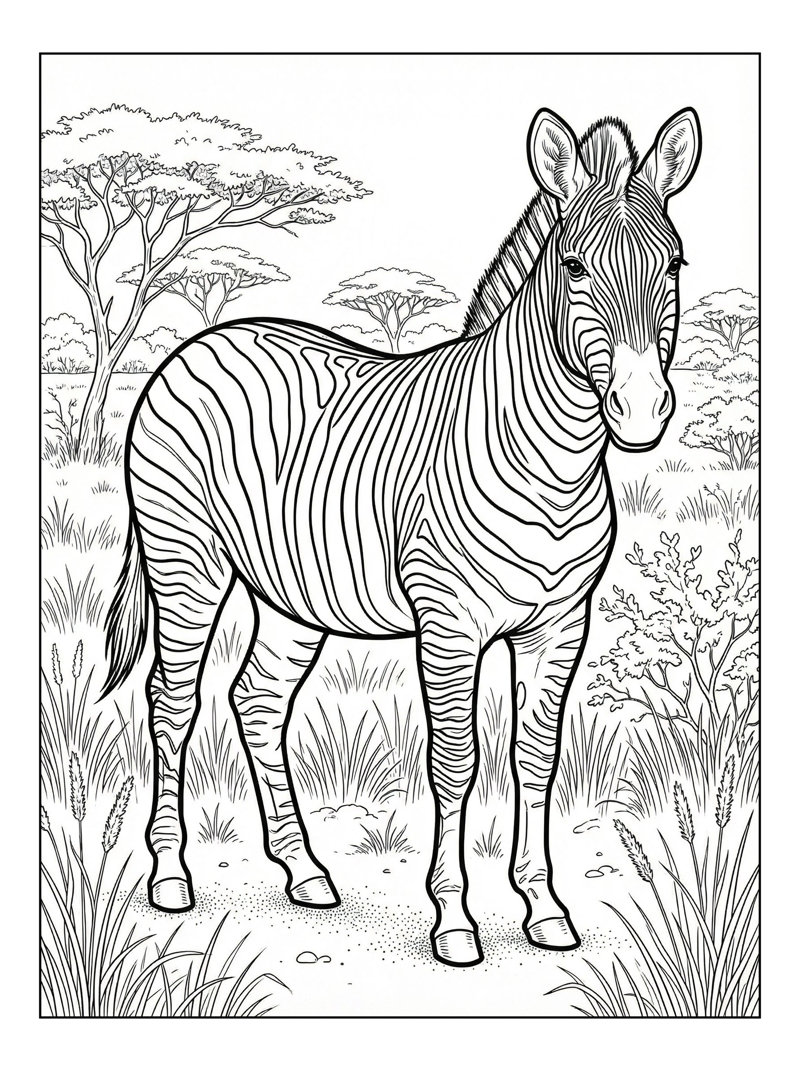 Zebra Standing In African Savanna