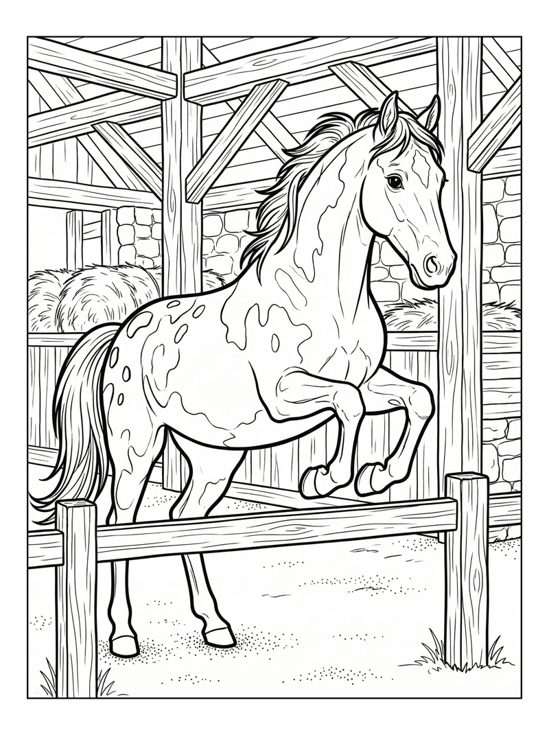 Appaloosa Horse Jumping Rustic Stable