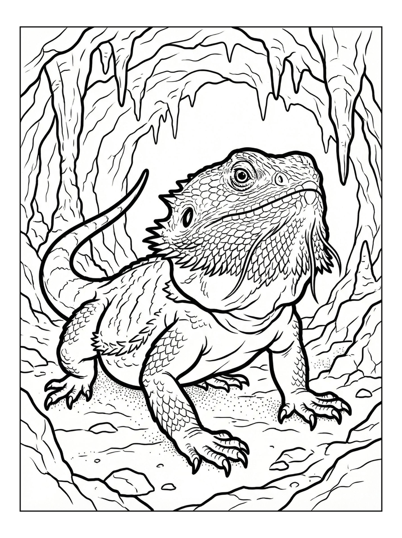 Bearded Dragon Prowling Inside Cave