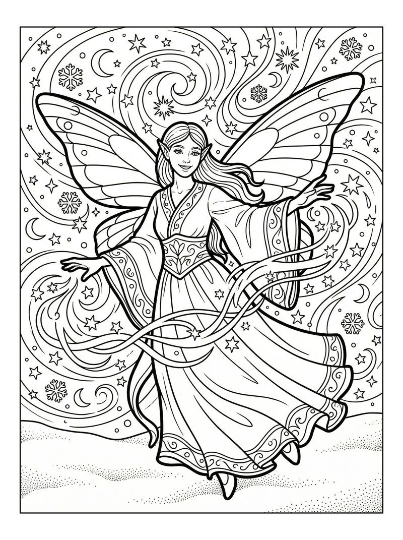Winter Fairy Casting Spell Starry Night