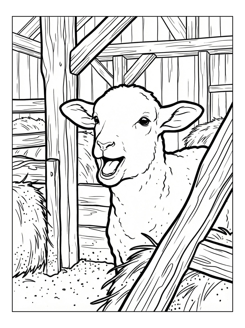 Lamb Bleating In Wooden Barn