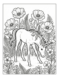 Baby Unicorn Bowing In Flower Garden